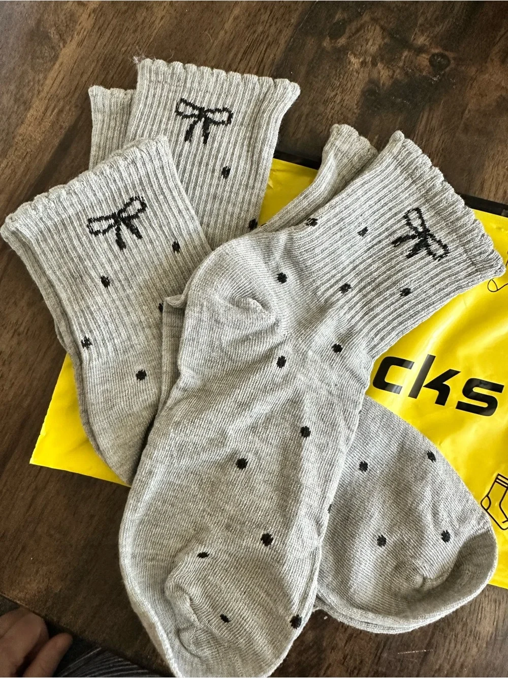 NWT 3 Pair Adult Size Gray Socks Bows & Polkadots